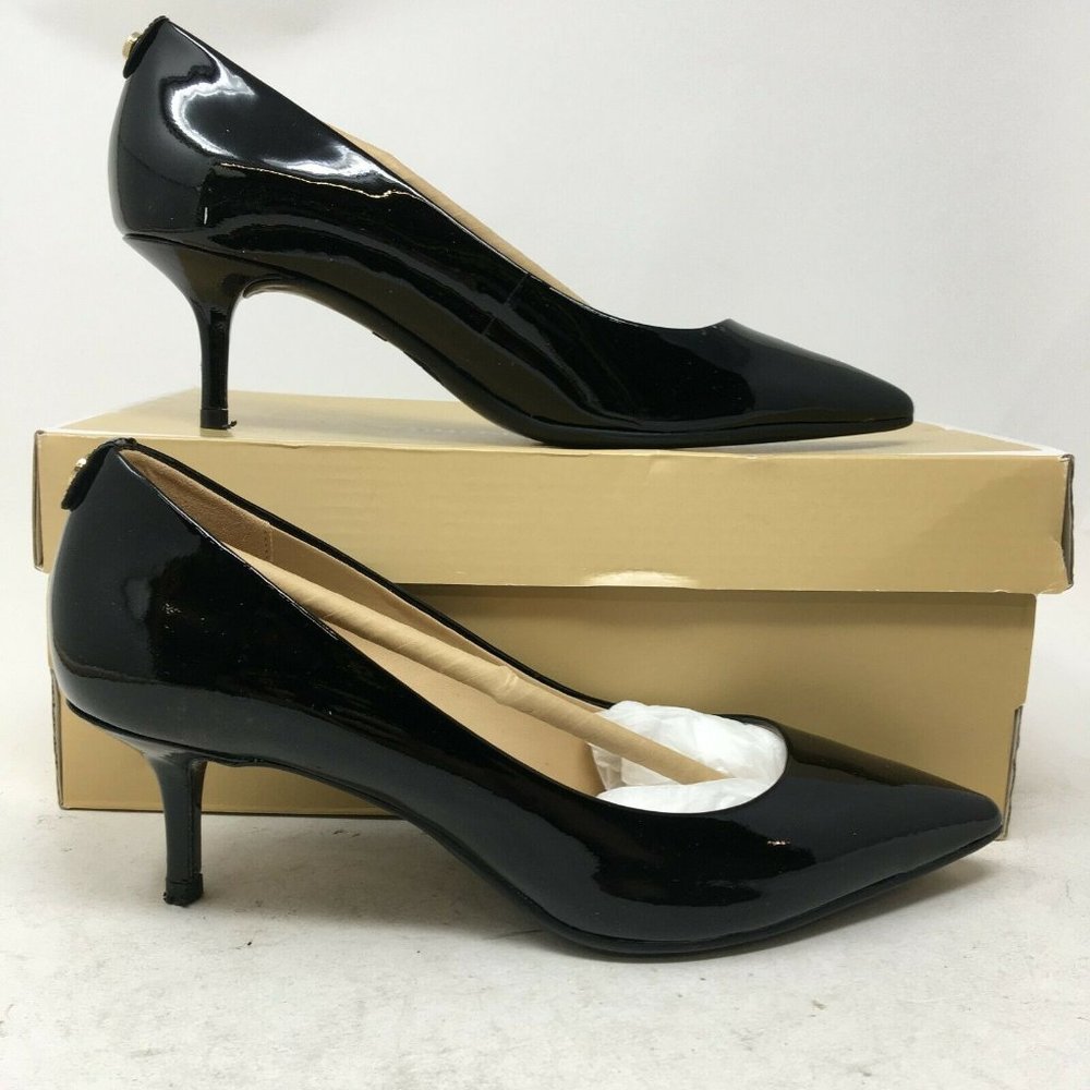 Michael Kors Flex Kitten Pumps Womens 7 M Black Patent Leather Pointed Toe Heels